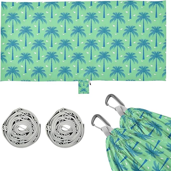 Camping Hammock Outdoor Hammocks for Outside Green Palm Tree Beach Trees Portable Lightweight with Pockets Tree Straps Indoor
