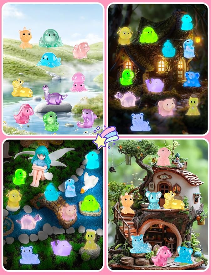 100 Pcs Mini Glow in The Dark Resin Animal Blind Bags | DIY Ornaments, Micro Landscape Decor, Fairy Garden Decor, Dollhouse Accessories