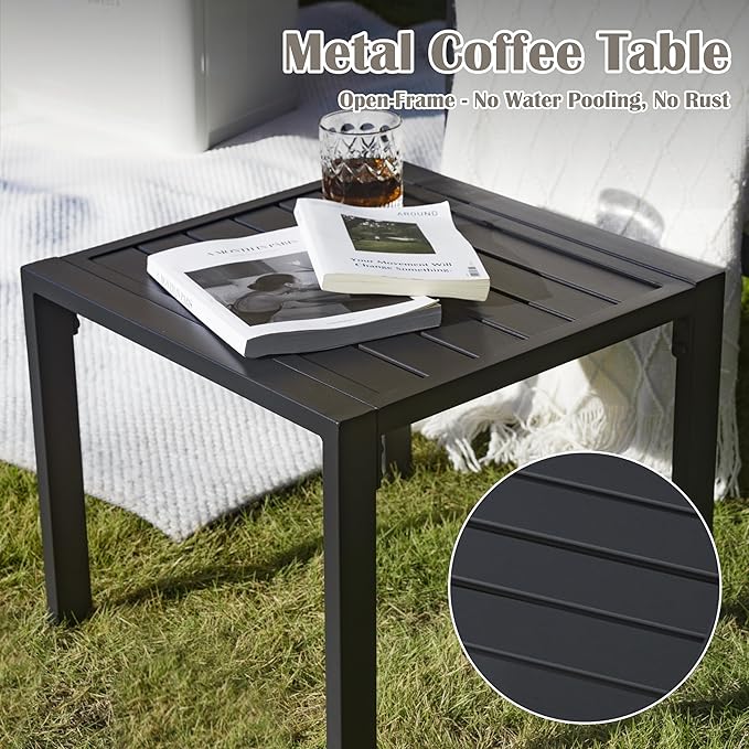 3 Pieces Rattan Outdoor Furniture Set, All-Weather Patio Conversation Set with Dark Grey Cushions and Coffee Table for Garden, Backyard, Balcony, Poolside