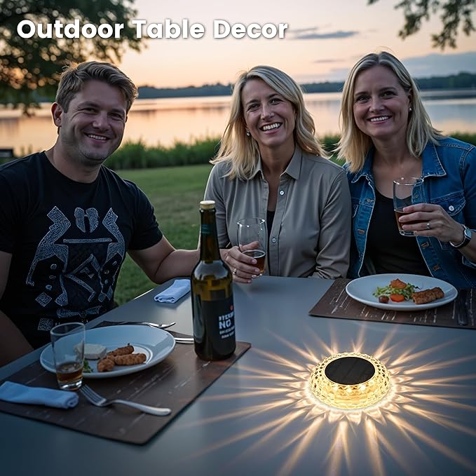 SOLPEX Solar Powered Outdoor Table Lights, Waterproof LED Disk Lights with 2 Lighting Modes, Night Light for Garden, Party, Yard, Table Decor (2 Pack)