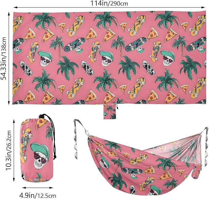 Camping Hammock Outdoor Hammocks for Outside Skull Pizza Beach Trees Portable Lightweight with Pockets Tree Straps Indoor