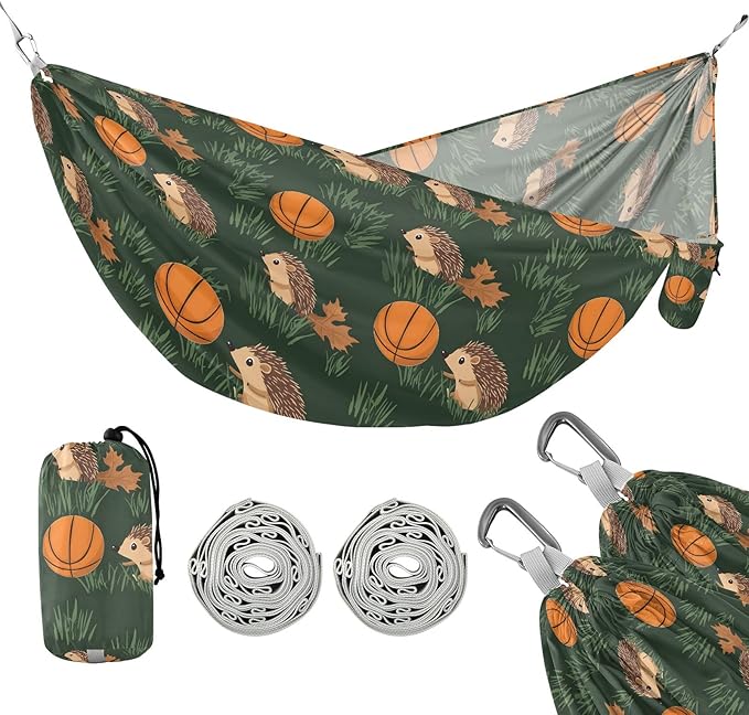 Camping Hammock Outdoor Hammocks for Outside Hedgehog Basketball Beach Trees Portable Lightweight with Pockets Tree Straps Indoor