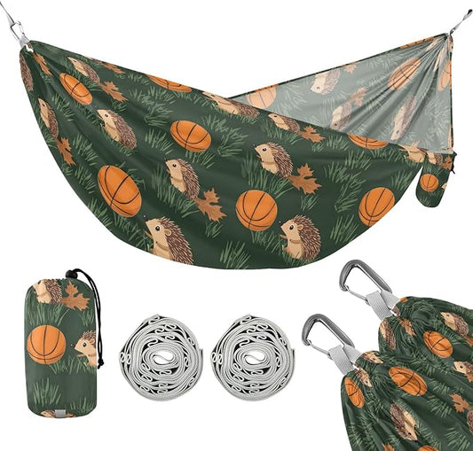 Camping Hammock Outdoor Hammocks for Outside Hedgehog Basketball Beach Trees Portable Lightweight with Pockets Tree Straps Indoor