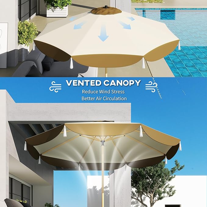 Outsunny 9FT Patio Umbrella, UPF 50+ Outdoor Market Umbrella with 8 Ribs, Vented Outdoor Table Umbrella for Deck, Backyard and Lawn