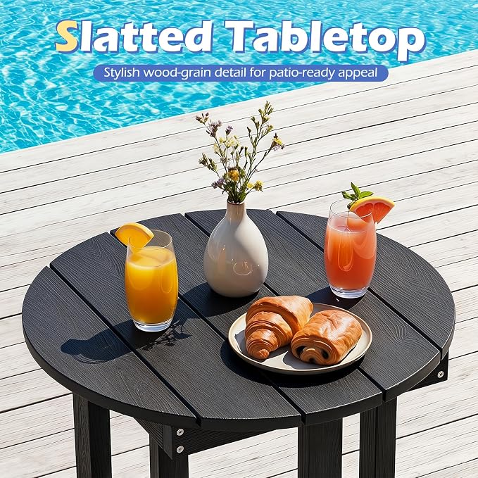 Tangkula Round Outdoor Side Table, Adirondack Side Table with Weather-Resistant, Waterproof Top, Small Outside End Table for Patio Deck Pool Porch, Easy Maintenance (Black,1)
