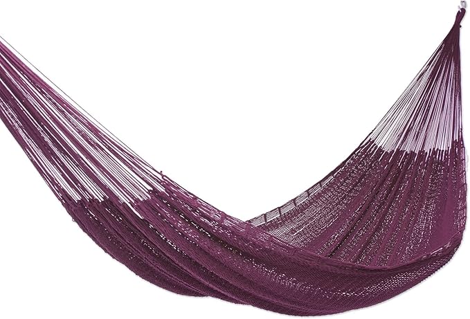 NOVICA Artisan Handmade Cotton Rope Hammock Oversized Mulberry Triple Purple Mexico Solid [Bed Size 83in L x 91in W Total Length 154in L] ' Uxmal Mulberry' Triple