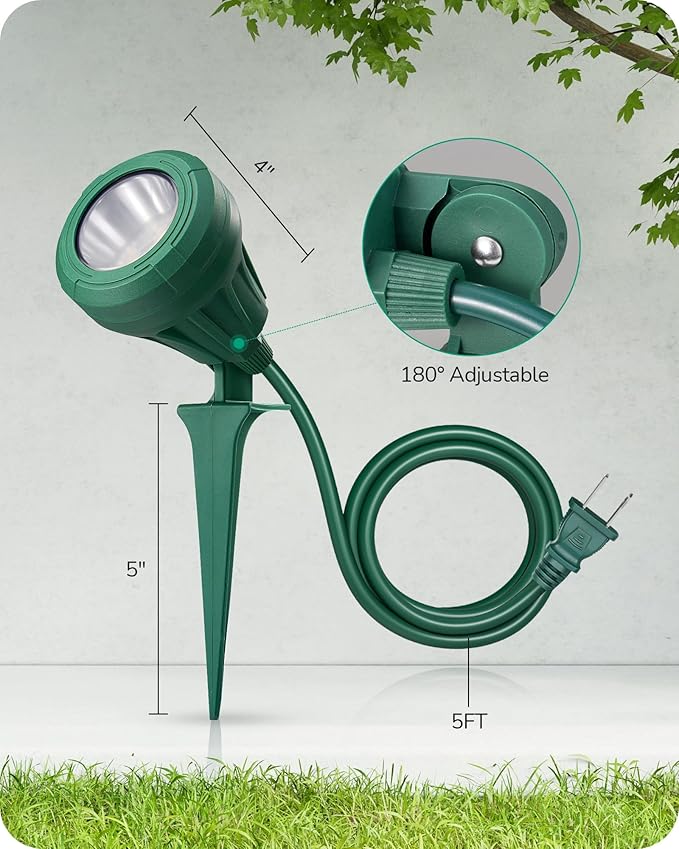 EDISHINE 120V Spotlight Outdoor, 5 Extra Color Lenses, 5.5W 500LM Waterproof LED Outdoor Spotlight, 5000K Landscape Lighting for Yard Flag Tree Holiday Decor, 180° Adjustable, UL Listed
