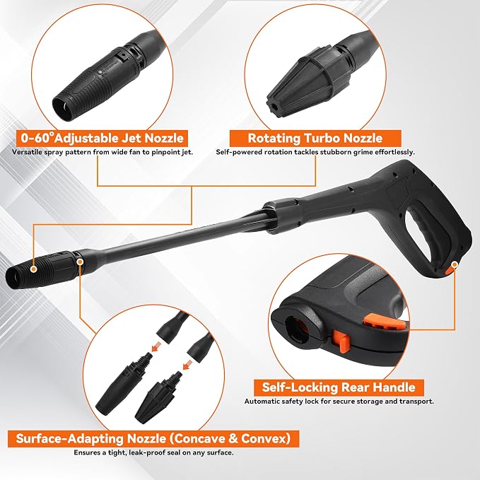 High Pressure Washer Gun Kit with Nozzle Wand, Locking Hose Design & Safety Trigger–Compatible with Portland Pulsar Powerwasher Taskforce Taskmaster ShopForce Electric Pressure Washers
