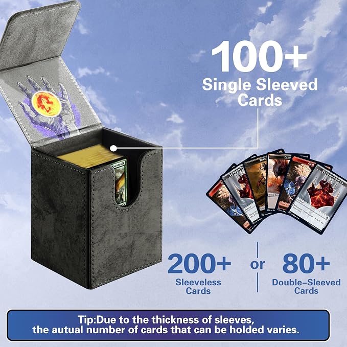 PROMAXIBINDER MTG Card Deck Box, Commander Deck Box Fits 100+ Single Sleeved Cards, Storage for TCG/MTG Crads, PU Leather Strong Magenet (Black, Tree)
