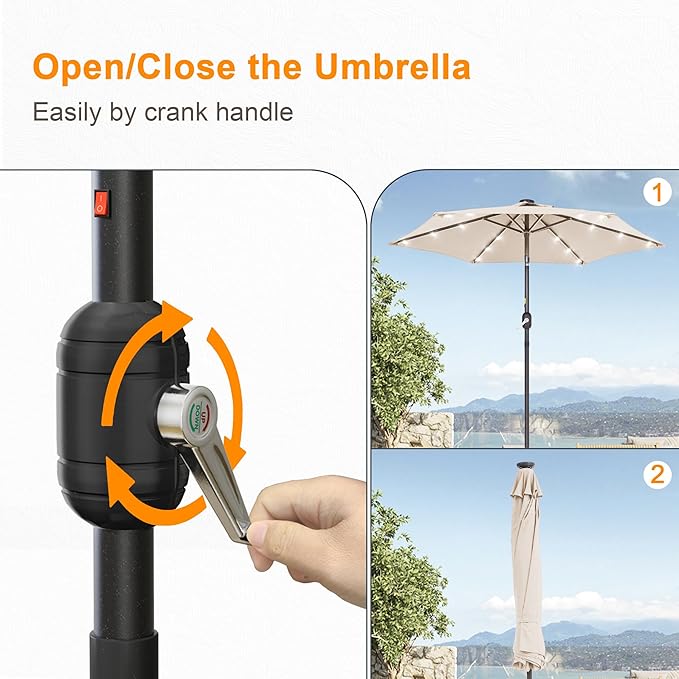 7.5ft Outdoor Umbrella Patio Umbrella with Solar Lights,18 LED Lighted Table Market Outdoor Umbrella, 2-Year-Non-Fading, for Pool, Deck, Garden,Backyard
