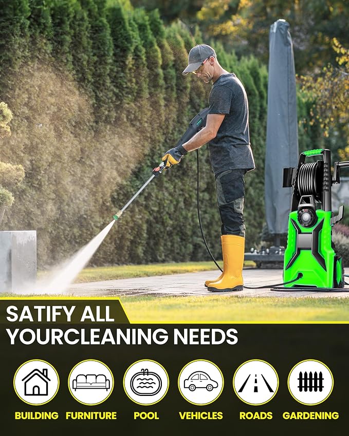 5000PSI Pressure Washer High Power Washer with 33ft Pressure Hose, 4 Nozzle and 500ml Soap Bottle for Cars/Fences/Driveways/Patios/Home Cleaning (Light Green)