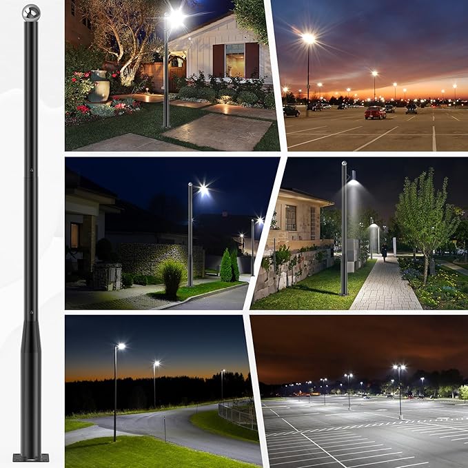 Street Light Pole 10Ft Tall, Street Lamp Post for Outdoor Lighting Fixtures with Two Types of Ground Mounting Brackets, Outdoor Light Pole for Parking Lot, Patio, Street, Backyard, Exterior House