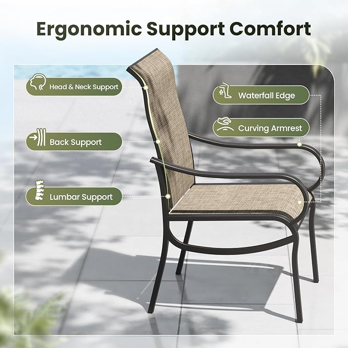 PHI VILLA 5 Pcs Patio Dining Set for 4, Mesh Chairs & Wood-Look Table | 4 textilene dining chairs. 37" PVC square table top w/ umbrella hole, all weather E-coated metal frame for outdoor deck lawn