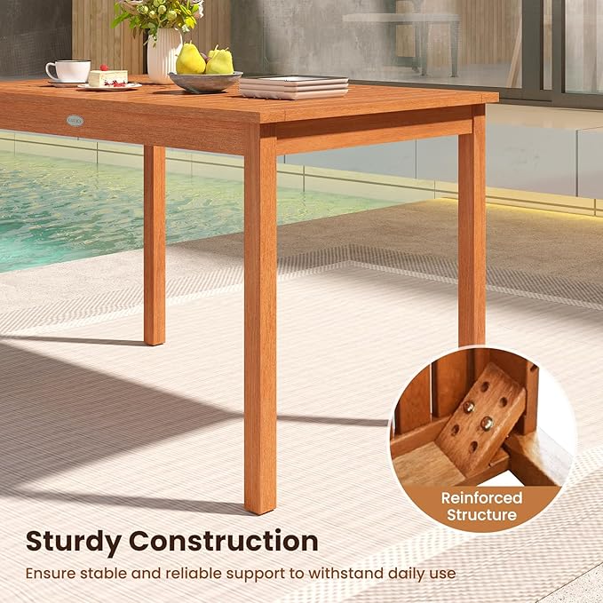 Tangkula 5 Pieces Patio Wood Dining Set, Outdoor Rectangular Table and Chairs, Outside Furniture Set for Deck, Garden and Backyard