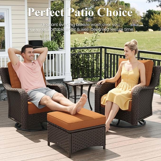 LayinSun 7 Piece Wicker Outdoor Furniture Set with 6-inch Comfy Cushions, High Back Patio Furniture Set with Swivel Rocking Chairs and Side Table