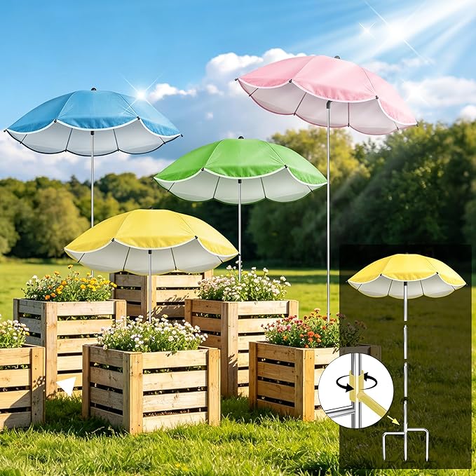 4 Pack Plant Umbrellas for Outdoor Plants, Upgraded 360° Rotating 3-Prong Ground Stake for Stronger Grip, Stable Garden Shade Umbrella for Flowers, Vegetables, Fruit Trees, Raised Beds & Planters