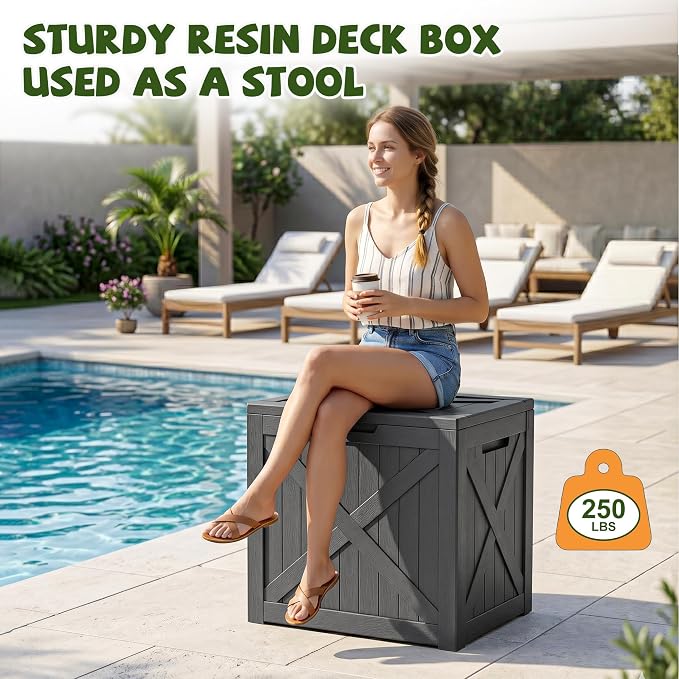 40 Gallon Waterproof Resin Deck Box, Outdoor Lockable Toy Storage Box Container for Patio Cushions Garden Tools, Delivery Box, Black
