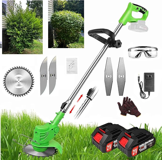 Cordless Wacker Weed, 21v/2Ah Weed Eater Battery Powered,Battery Wacker Weed with 3 Types Blades, Brush Cutter for Yard Garden