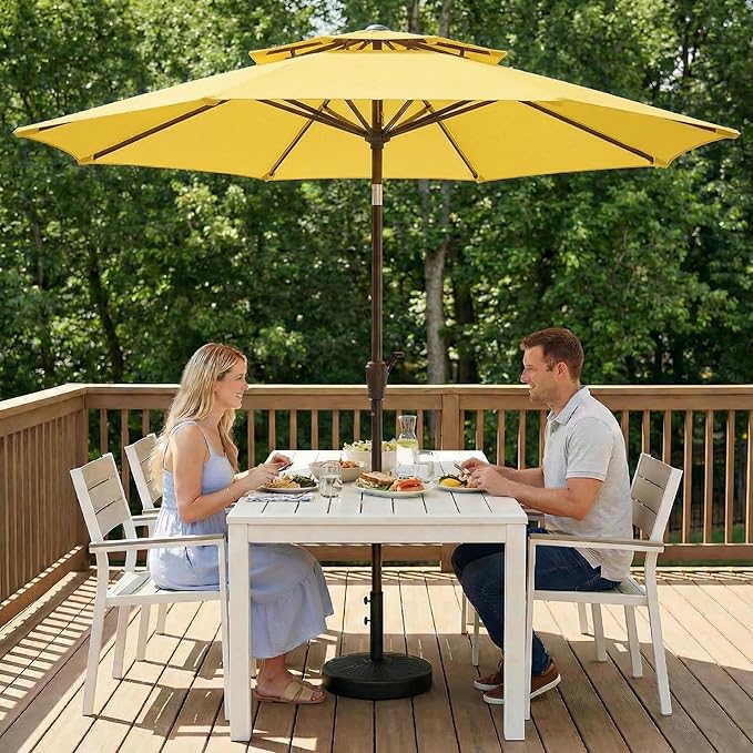 Outdoor Patio Umbrella, 2 Tiers Market Table Umbrella with 8 Sturdy Ribs, Push Button Tilt and Crank, UPF50+ UV Protection for Deck, Pool, Garden and Backyard