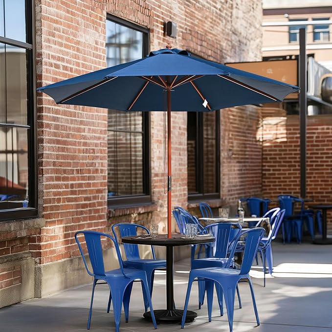 Yescom 9ft Coastal Solid Wood Umbrella Pulley Lift Commercial Base with Wheel Included for Seaside Restaurant Terrace Poolside Beach Club