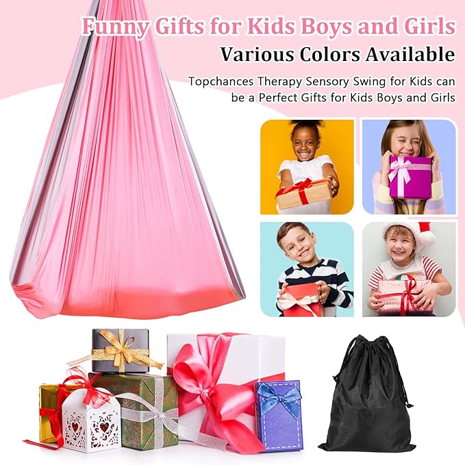 Yoga Swing for Kids Hammock Children Hangin Indoor Outdoor Autism Aspergers,ADHD Kids Hangin Therapy Swing 90inch x 59inch (Hardware Included) Pink and Gray