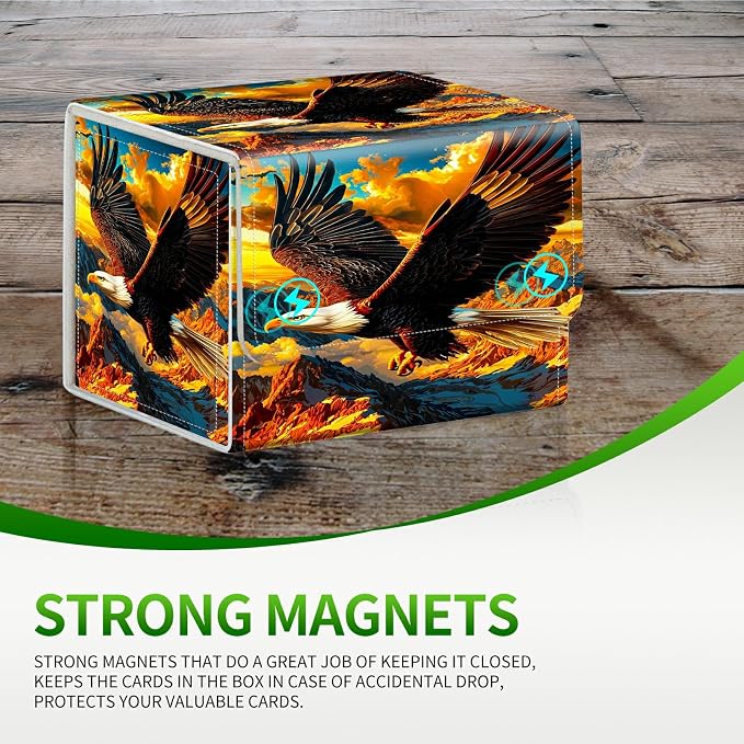 Card Deck Box for MTG, Cards Storage Box Fits 120+ Sleeved, Leather Small Size Strong Magnetic Closing Card Case for Board Games Magic TCG CCG Baseball Collection, Mountain Eagle