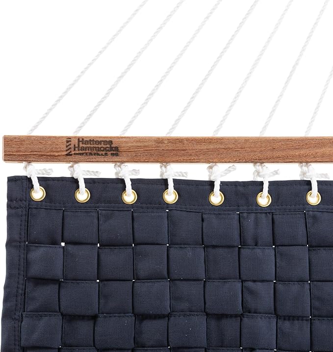 Hatteras Hammocks Navy Soft Weave Hammock with Free Extension Chains & Tree Hooks, Accommodates 2 People, 450 LB Weight Capacity, 13 ft. x 55 in.