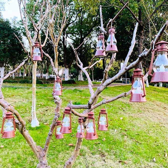 12 Pack Mini Lantern for Little Cowboy Centerpieces Tables Ideas Western Party Favor Decorations Wedding Decor Camping with 4inch Flickering LED Candle, Vintage Table Toppers Decorative (Brown)