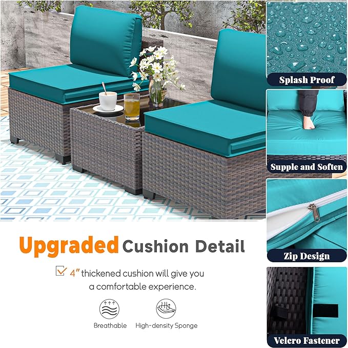 Patio Furniture Set with Fire Pit Table 10 Pieces Outdoor Sectional Sofa Set,PE Rattan Wicker Patio Conversation Set w/43in 55000 BTU Propane Fire Pit Table,Blue