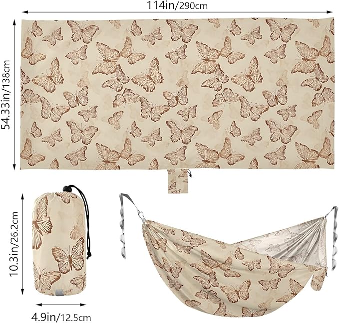 Camping Hammock Outdoor Hammocks for Outside Butterfly Retro Vintage Beach Trees Portable Lightweight with Pockets Tree Straps Indoor