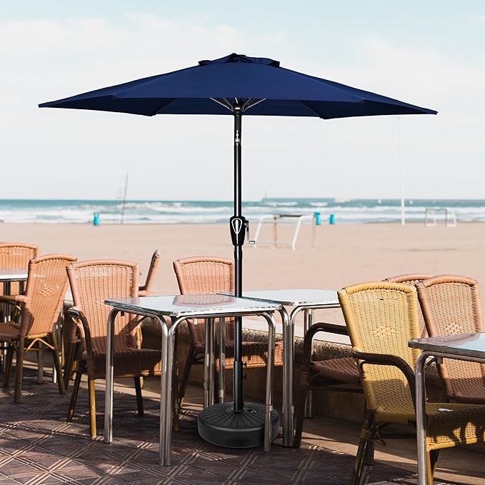 YSSOA 7.5' Patio Umbrella Outdoor Table Market Yard Umbrella with 6 Sturdy Ribs, Dark Blue
