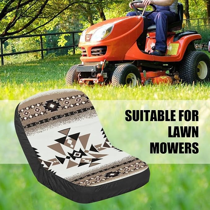 Seat Cover for Lawn Mowers & Tractors, Tractors Decorations, Aztec Tribal Print Waterproof Heavy Duty Riding Lawn Mower Seat Pads with Back Pocket
