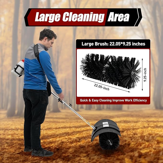 52CC 2-Stroke Gas Lawn Sweeper Cleaner Tools, 2.3HP Gas Powered Sweeper Brush Broom with Single Cylinder & Air-Cooled, Lawn Snow Sweeping Broom for Cleaning Driveway Turf Lawns Artificial Grass