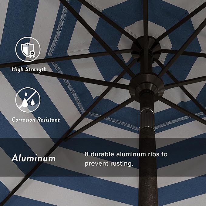 California Umbrella 9' Round Aluminum Market Umbrella, Crank Lift, Push Button Tilt, Bronze Pole