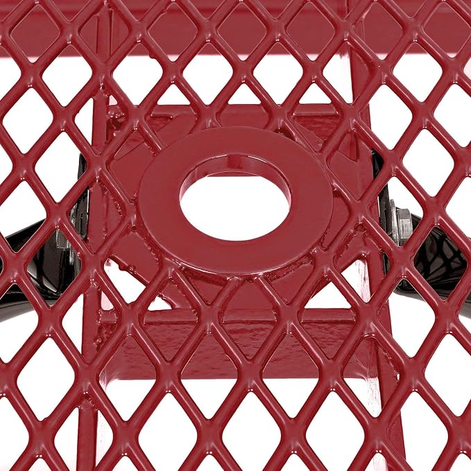 Global Industrial 8'L Rectangular Picnic Table, ADA Compliant, Expanded Metal, Red Thermoplastic Coating, Attached Benches, 1-1/2” Umbrella Pole Hole, Outdoor-Rated