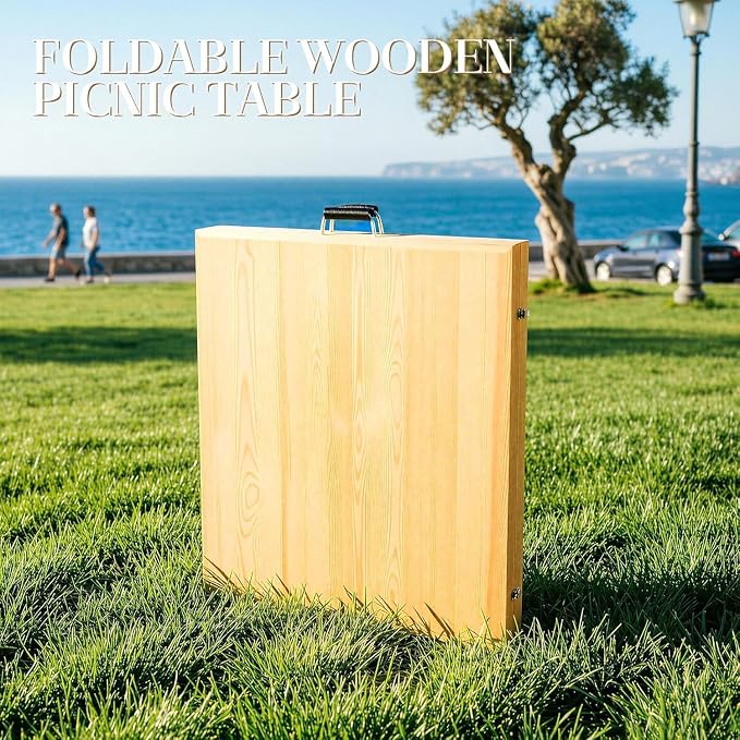 60"x30" Boho Wooden Picnic Table, Portable Wood Picnic Desk,Solid Wood Picnic Table, Boho Low Picnic Floor Desk for Beach, Camping, Backyard, Floor Seating