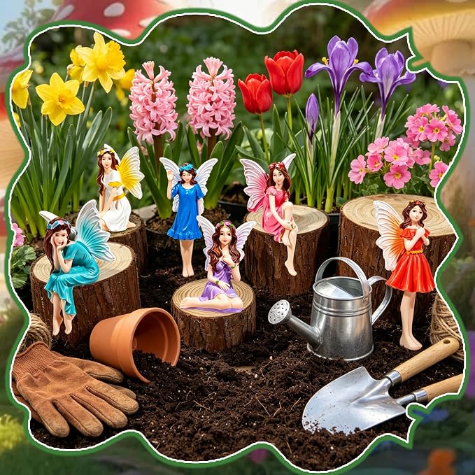 Exasinine 6 Pcs Fairy Figurines 4 Inch Colorful Fairies for Fairy Garden | 6 Hand-Painted 4-Inch Resin Fairy Figurines, Assorted Poses for Fairy Gardens, Flower Beds, Planters and Tabletop Decor