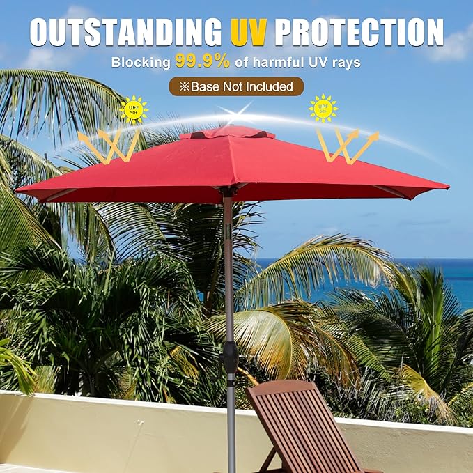 Domi 7.5FT Patio Umbrella Outdoor Market Umbrella with Silver Aluminum Pole, UV Resistant Canopy, Wind Vent, Tilt & Crank System, Perfect for Patio, Garden, Deck, Pool, Outdoor Dining, Red