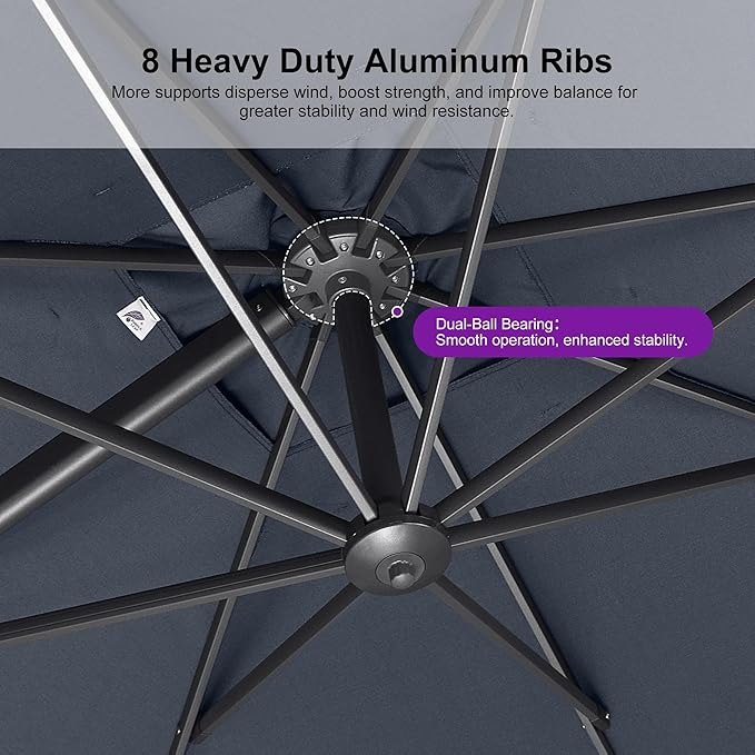 PURPLE LEAF Patio Umbrella 10' X 13' Rectangle Cantilever Umbrella Large Aluminum Outdoor Umbrellas with 360-degree Rotation & UPF40+ Premium Fabric for Deck Pool Garden Yard, Ocean Slate