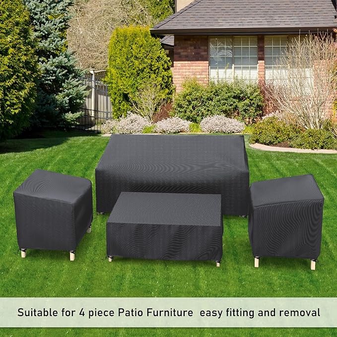 STARTWO Heavy Duty 600D Patio Furniture Covers 4-Piece Set for Loveseat, Chairs and Coffee Table, Outdoor Waterproof, Black