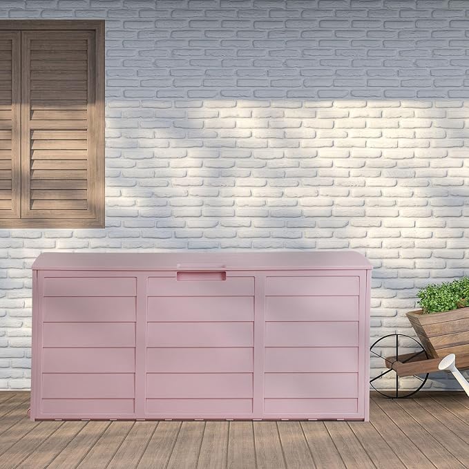 75 Gallon Outdoor Deck Box, Waterproof Storage Box with Wheels, Lockable Wheels, Patio Storage Box Storage, Resin Structure for Garden,Patio (Pink)