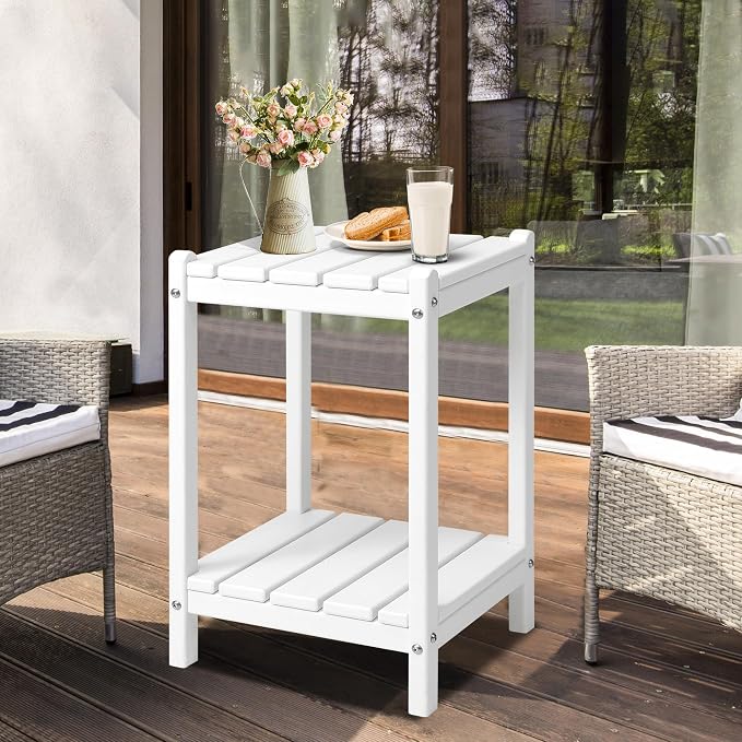 LZRS Adirondack Outdoor End Table, Pool Composite Patio Table,HDPE End Tables for Backyard,Pool, Indoor Companion, Easy Maintenance & Weather Resistant(White)
