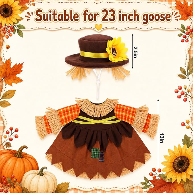 DECOHS 2 Pcs/Set Scarecrow Porch Goose Outfits, Fall Thanksgiving Lawn Goose Statue Scarecrow Costume, Garden Goose Scarecrows Clothes Hat for 23" Statue Autumn Halloween Outdoor Patio Yard Decoration
