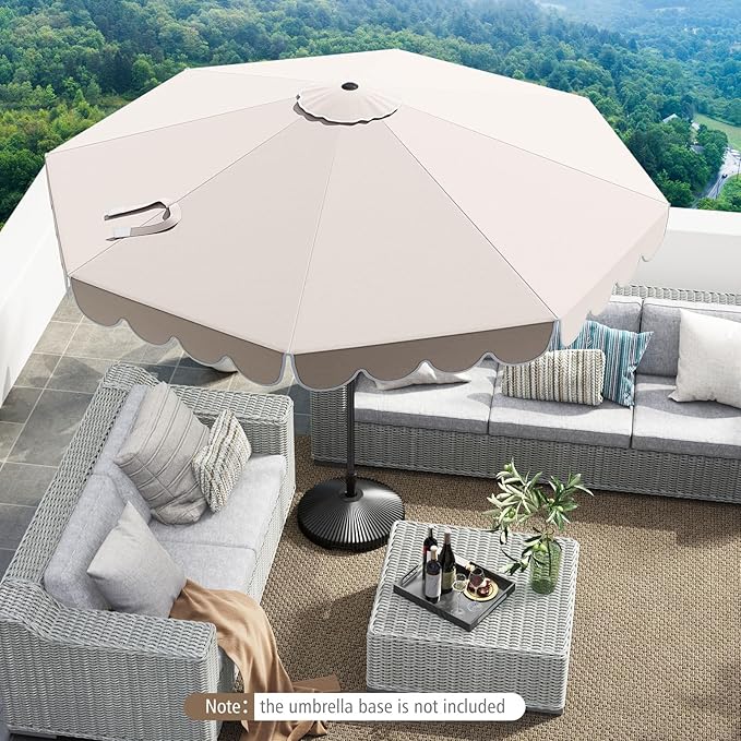 Tangkula 10 FT Patio Umbrella, 2-Tiers Scalloped Outdoor Table Market Umbrella with Tilt Adjustment, Crank, 8 Sturdy Ribs for Pool, Deck, Backyard (Beige)
