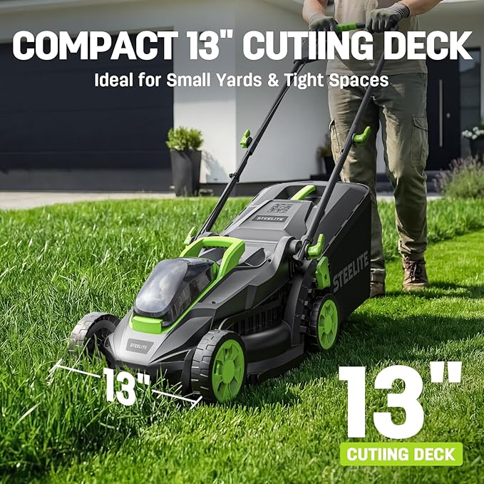 STEELITE 20V Electric Lawn Mower & 12-Inch 2-in-1 String Trimmer/Edger Combo, 13-Inch Cordless Mower with 4.0Ah + 2.0Ah Batteries & Charger, 5 Replacement Spools for Small Lawns