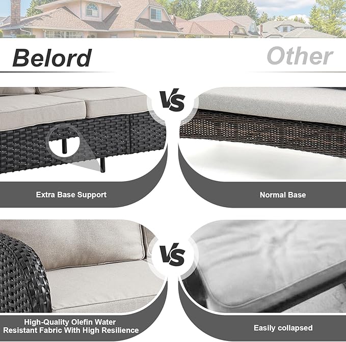 Belord Outdoor Patio Furniture - Wicker Sofa with Removable Cushion, 3 Seater Rattan Couch with Deep Seat, High Backrest, All-Weather for Balcony, Deck, Backyard, Black/Beige