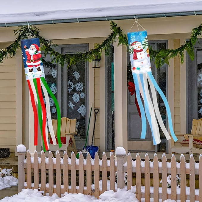 NOVWANG 2 Pcs Christmas Windsocks Outdoor Snowman Santa Claus Decor | Fabric, Garden Yard Patio Porch Lawn, Holiday Outdoor Hanging Decor, Snowman Santa Claus 40 Inch