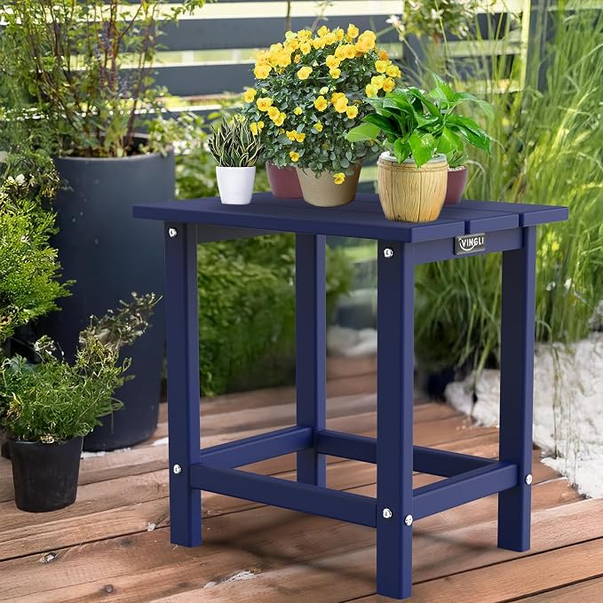 VINGLI Outdoor Patio Side Table, Plastic Waterproof HDPE Adirondack Coffee End Tables, All Weather for Patio, Backyard, Pool, Indoor Use (Navy Blue)