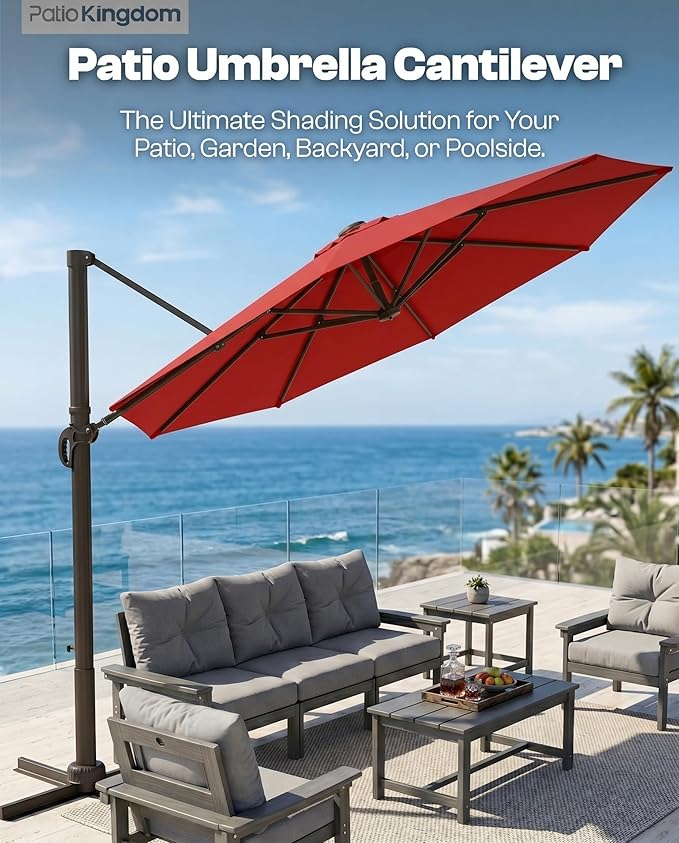 10 FT Round Cantilever Umbrella,Easy Tilt, Fade Resistant & 360° Rotation, Offset for Pool Deck Backyard Patiored (Base not Included)