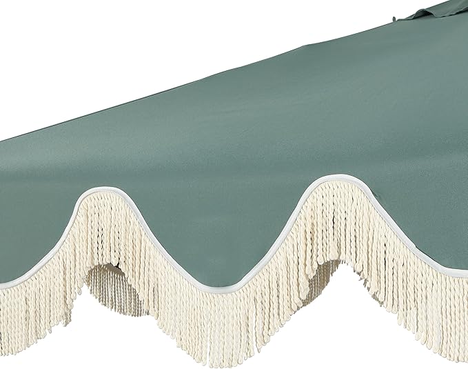 JONATHAN Y UMB1001 Collins 9 ft. Classic Cottage Tassel Market Patio Umbrella with Auto-Tilt, Crank, Wind Vent and UV Protection